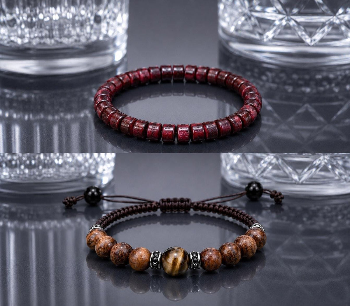 Bracelet for Him and Her, Yellow Tiger’s eye and sandalwood, Adjustable knot, two pieces bracelet