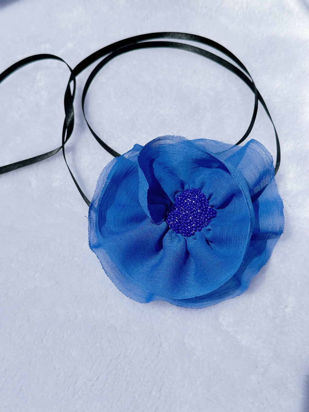 Handmade Red Ribbon Flower Choker, Vintage Necklace