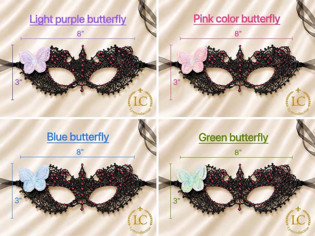 Lace Masquerade Mask, Red Rhinestone and Butterfly, Party Costume
