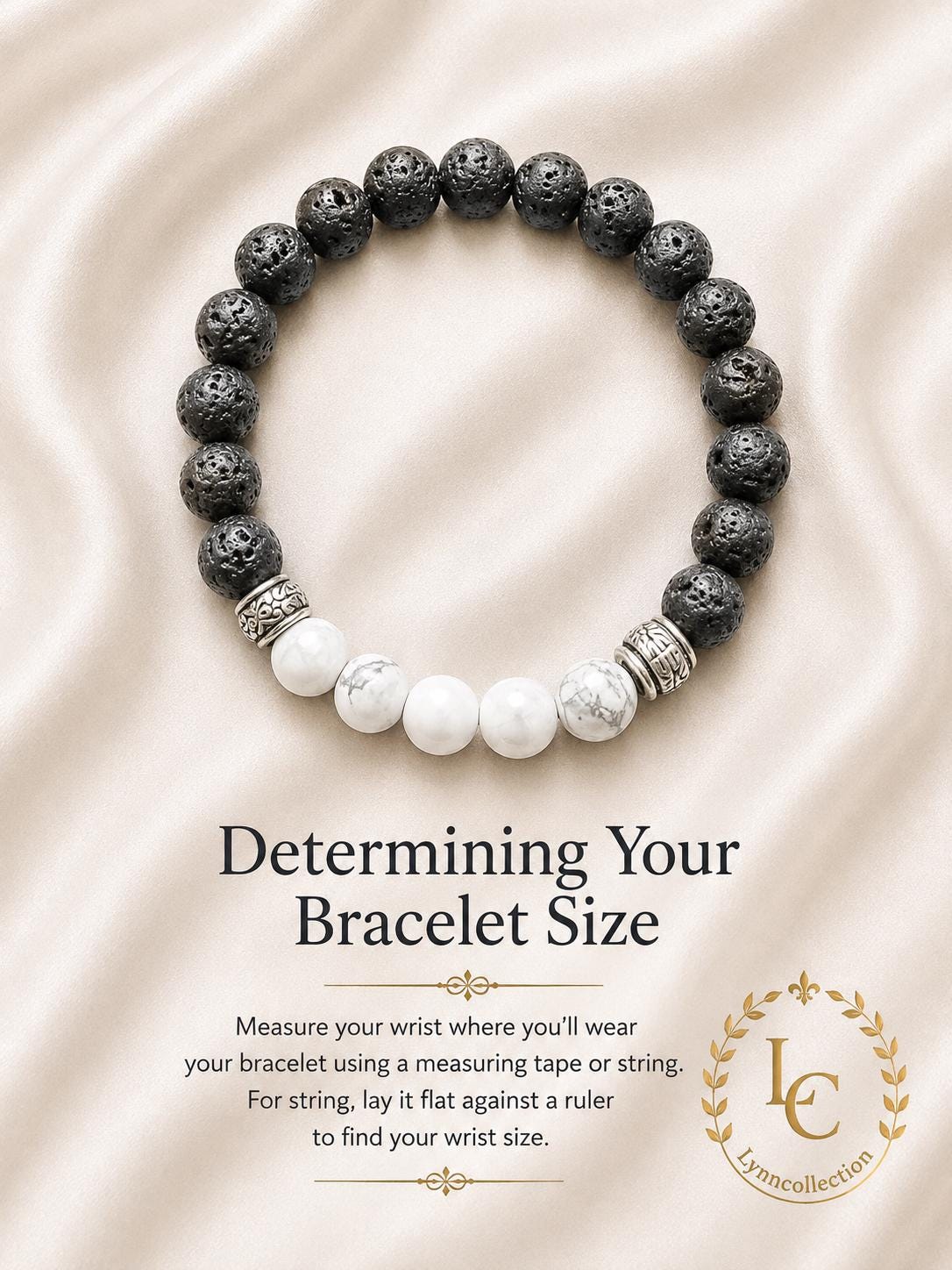 Bracelet for HIM OR HER. Black Lava Stone , Howlite beads, with Elastic Stretch Cord