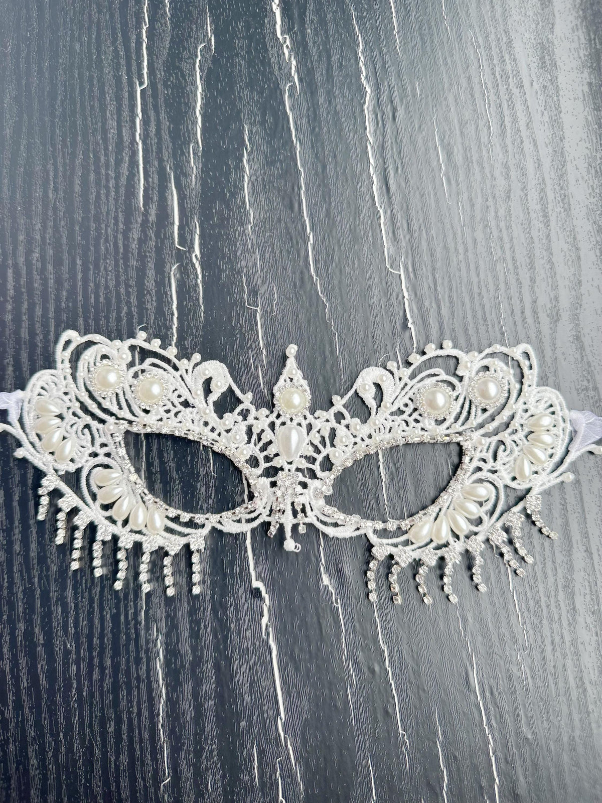 Lace Masquerade Mask, Embroidered Party Mask with white Resin beads and rhinestone, party mask