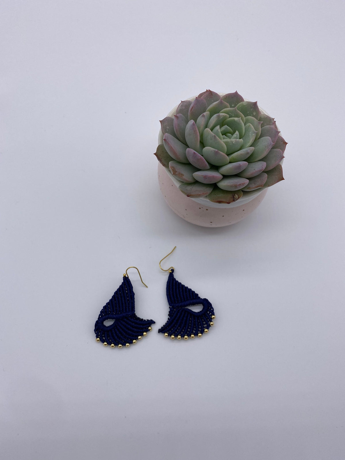 Navy Macrame Dangle Earrings: Bohemian Tribal Jewelry