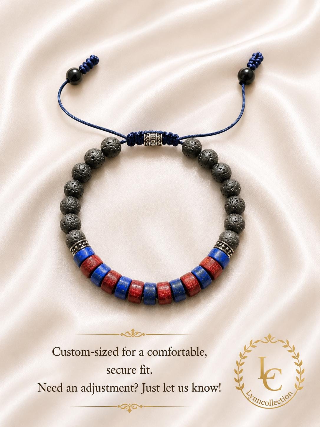 Beaded Bracelet for Him and Her – Lapis Lazuli, Sandalwood, Lava Stones,6mm beads, Adjustable