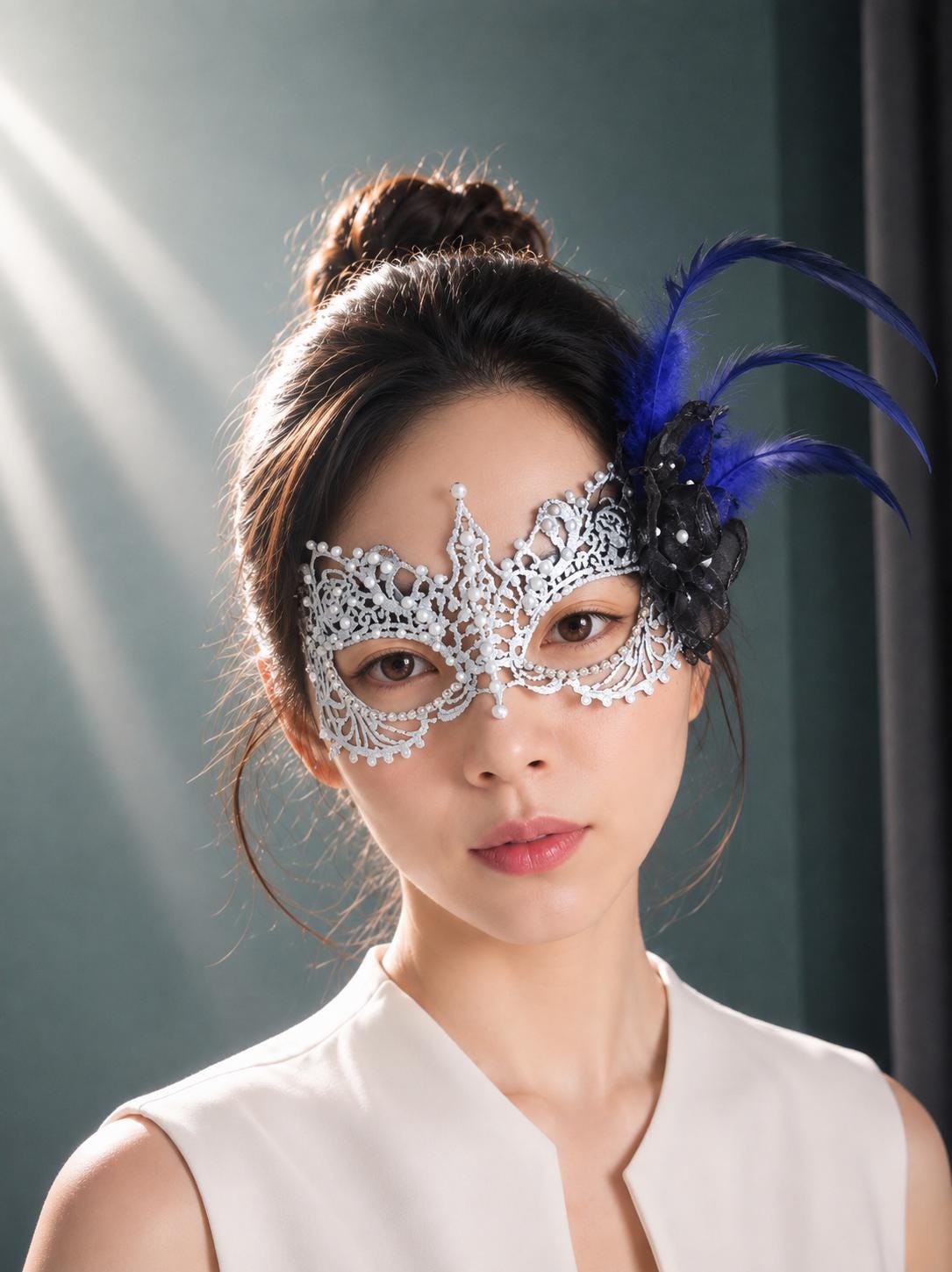 Rainbow color Masquerade Mask with silk flower and white color Resin Pearls , Women's Masquerade Mask, Masquerade Ball Masks, Lace Mask