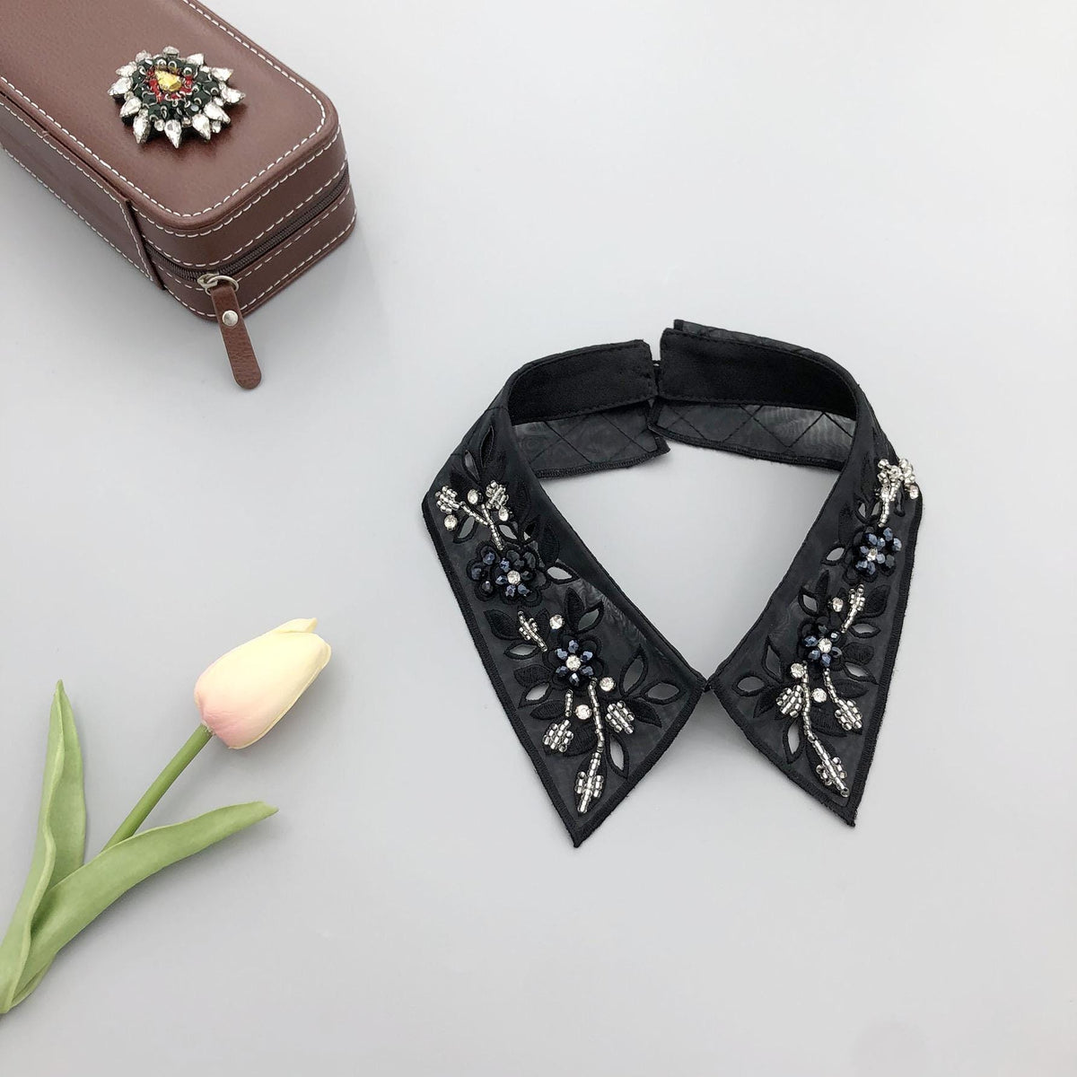 Beaded Black False Collar: Women's Fashion Lapel