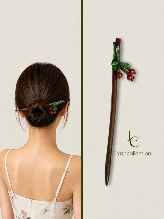Vintage Hair Stick, Cherry Hairpin, ( coral gemstone) Ancient Style Costume Handmade bamboo Hair Accessory