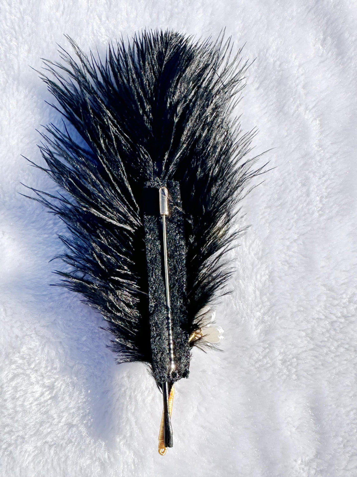 Handmade brooch, white color cherry blossom flowers and Ostrich feather brooch, size 7”x3”