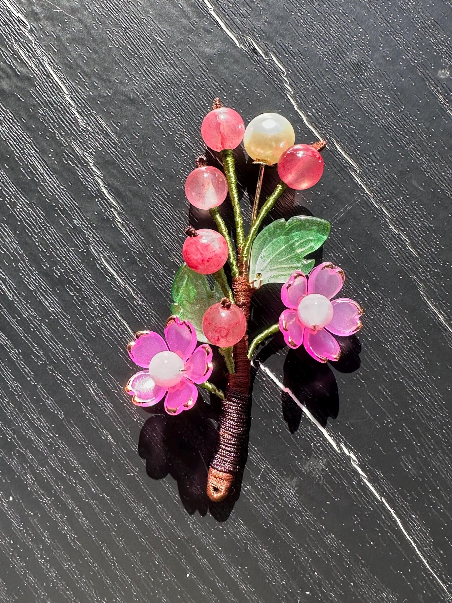 Handmade Flower Brooch,Elegant Floral Pin, Cherry Blossom Jewelry,Gift for Her, Artisan Statement Brooch