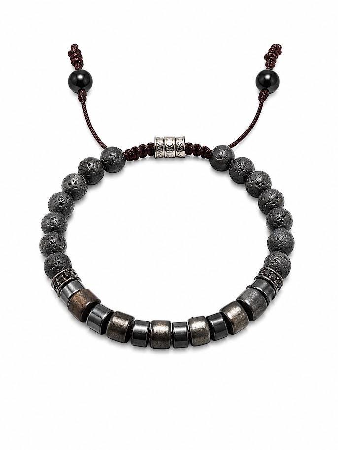 Lava Stone Beaded Bracelet for Him And Her– Black Obsidian, Lava Stone, Natural Ebony Wood, Beads Size: 6mm, Adjustable Length