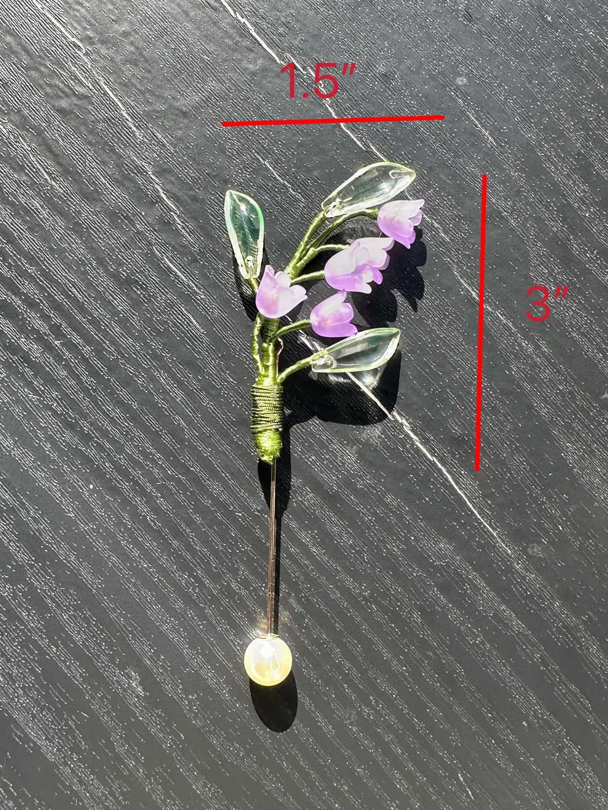 Handmade Lily of the Valley brooch, ( purple color) with silk thread
