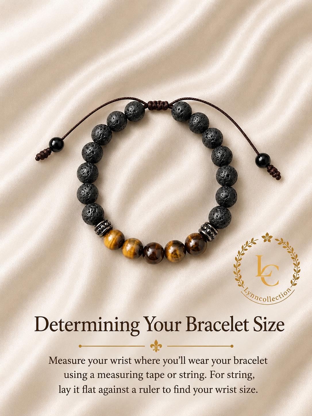 Gemstone Bracelet for HIM OR HER. Black Lava Stone & Tiger Eye Bracelet ,Adjustable Natural Gemstone Bracelet