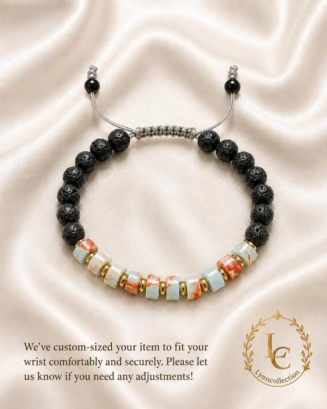 Lava Stone Beaded Bracelet for Men and Women – Synthetic Shousan Stone, Lava Stone , 14k gold plated space   -Adjustable