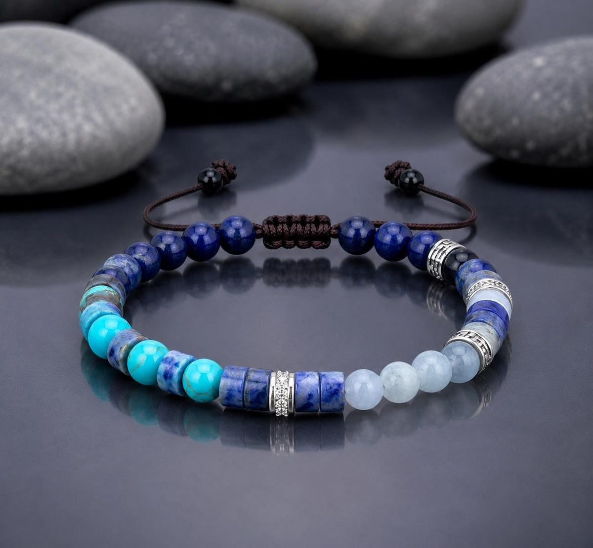 Gemstone Bracelet for HIM OR HER. Made it with Black Agate, 6mm Red Tiger’s eye beads. Adjustable Knotted Cord