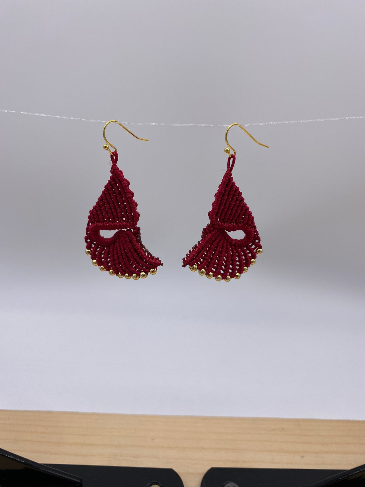 Red Macrame Dangle Earrings: Bohemian Tribal Jewelry