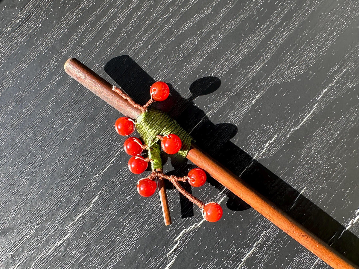 Vintage Hair Stick, Cherry Hairpin, ( agates gemstone) Ancient Style Costume Handmade bamboo Hair Accessory