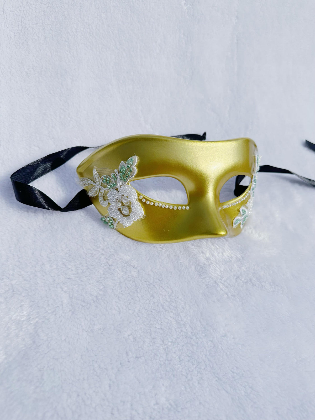 Gold Masquerade Mask with White Lace: Venetian Style Ball Mask