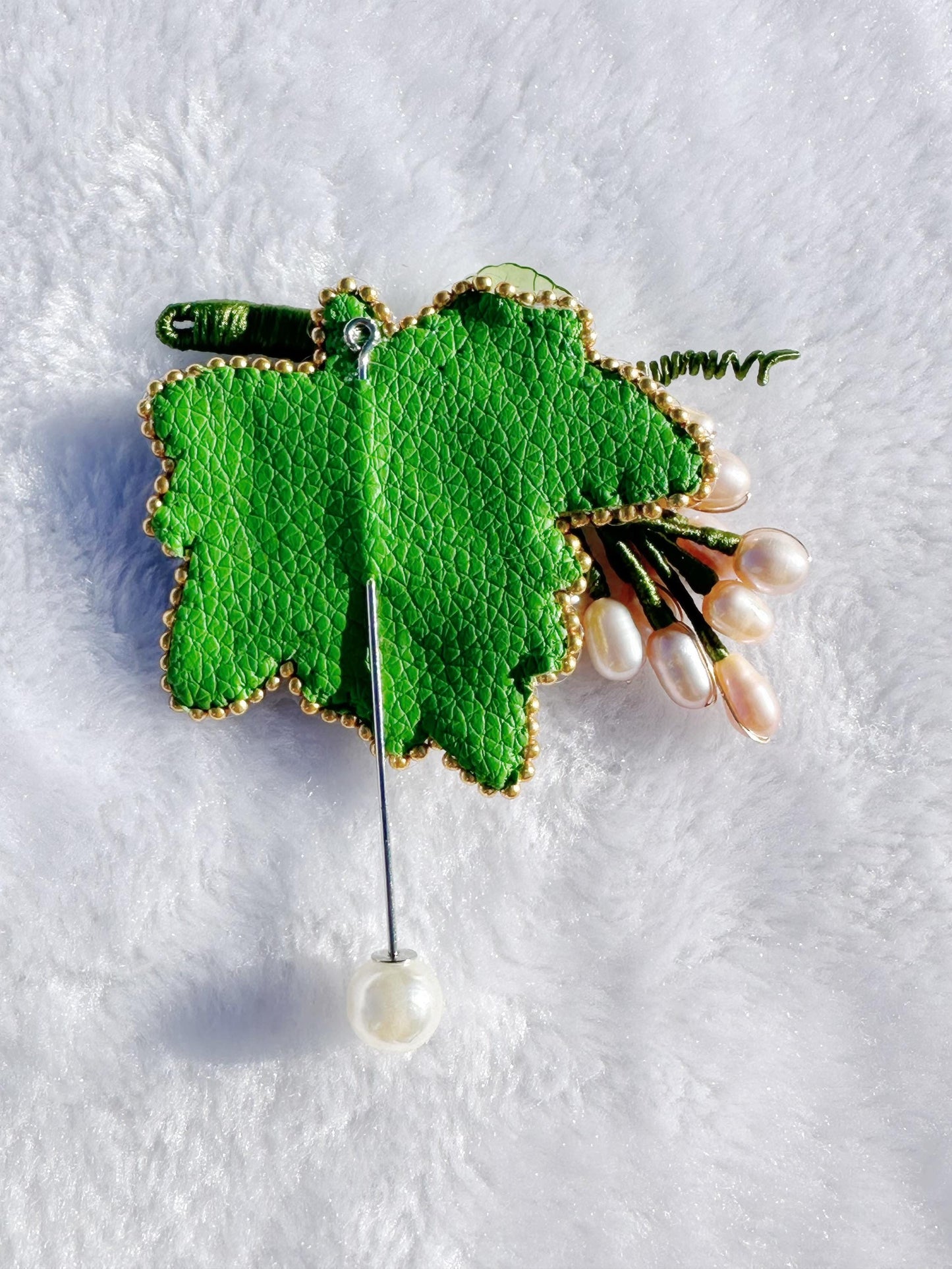 Handmade brooch, beaded with freshwater pearls brooch, size 2.5”x 2.5”