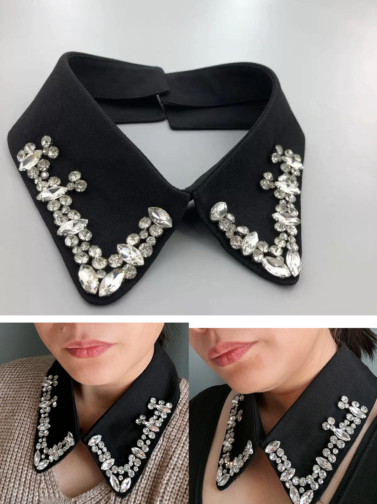 Beaded Black Detachable Collar: Women's Fashion Lapel