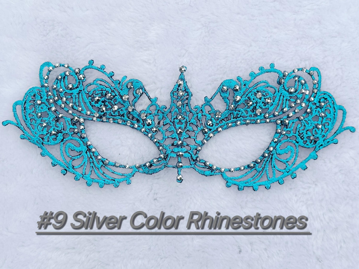 Turquoise Color Masquerade Mask, Rhinestone Venetian Eye Mask, Lace Costume Mask, Mardi Gras, Carnival, Prom, Halloween