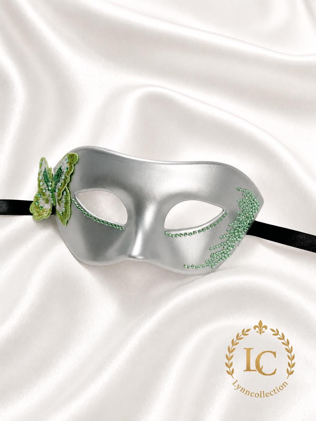 Green Rhinestone Masquerade Mask: Venetian Style Mardi Gras Ball