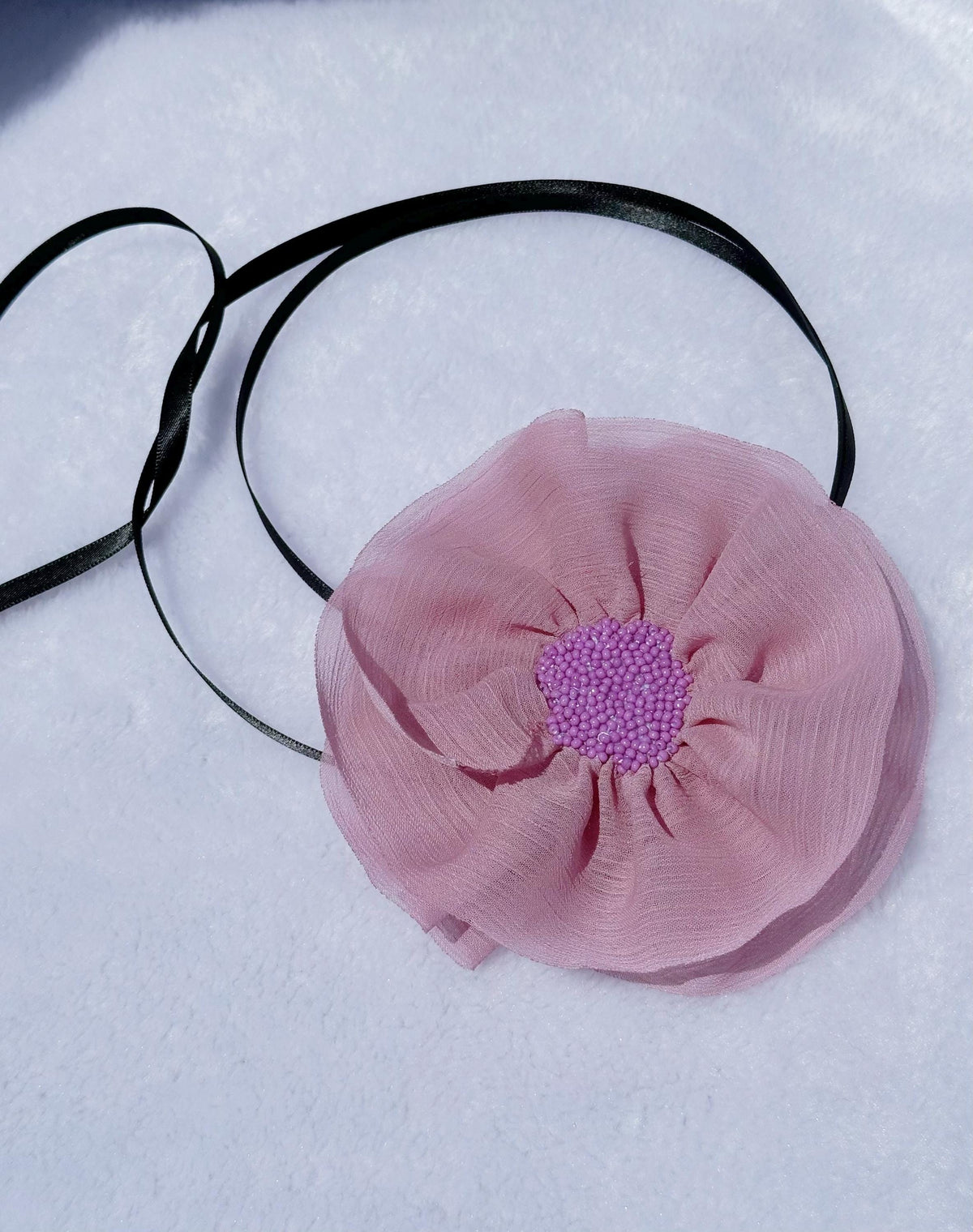 Handmade Red Ribbon Flower Choker, Vintage Necklace