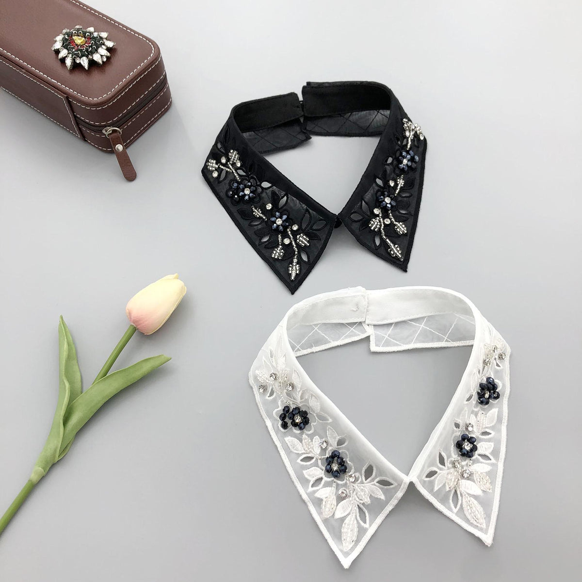 Beaded Black False Collar: Women's Fashion Lapel