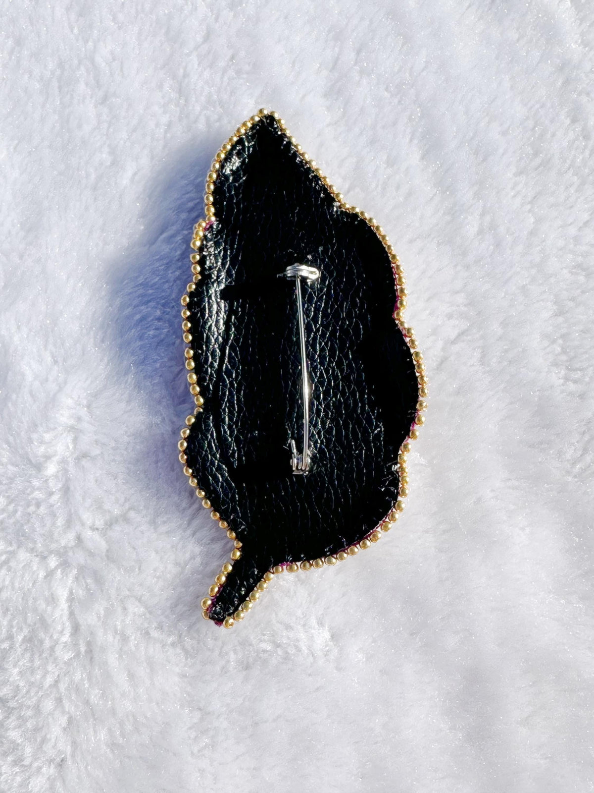 Beaded brooch, black color feather brooch, with seed beads and gemstones bead, size 4” x 2”
