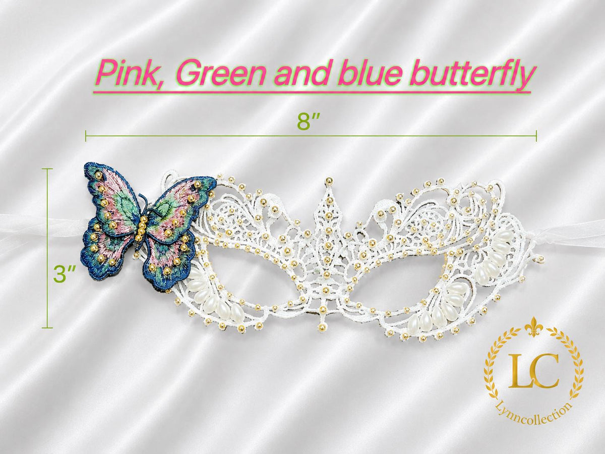 Embroidery butterfly Masquerade Mask, Women's Masquerade Mask, white Mask With gold resin beads and  Butterflies,Masquerade Ball Mask