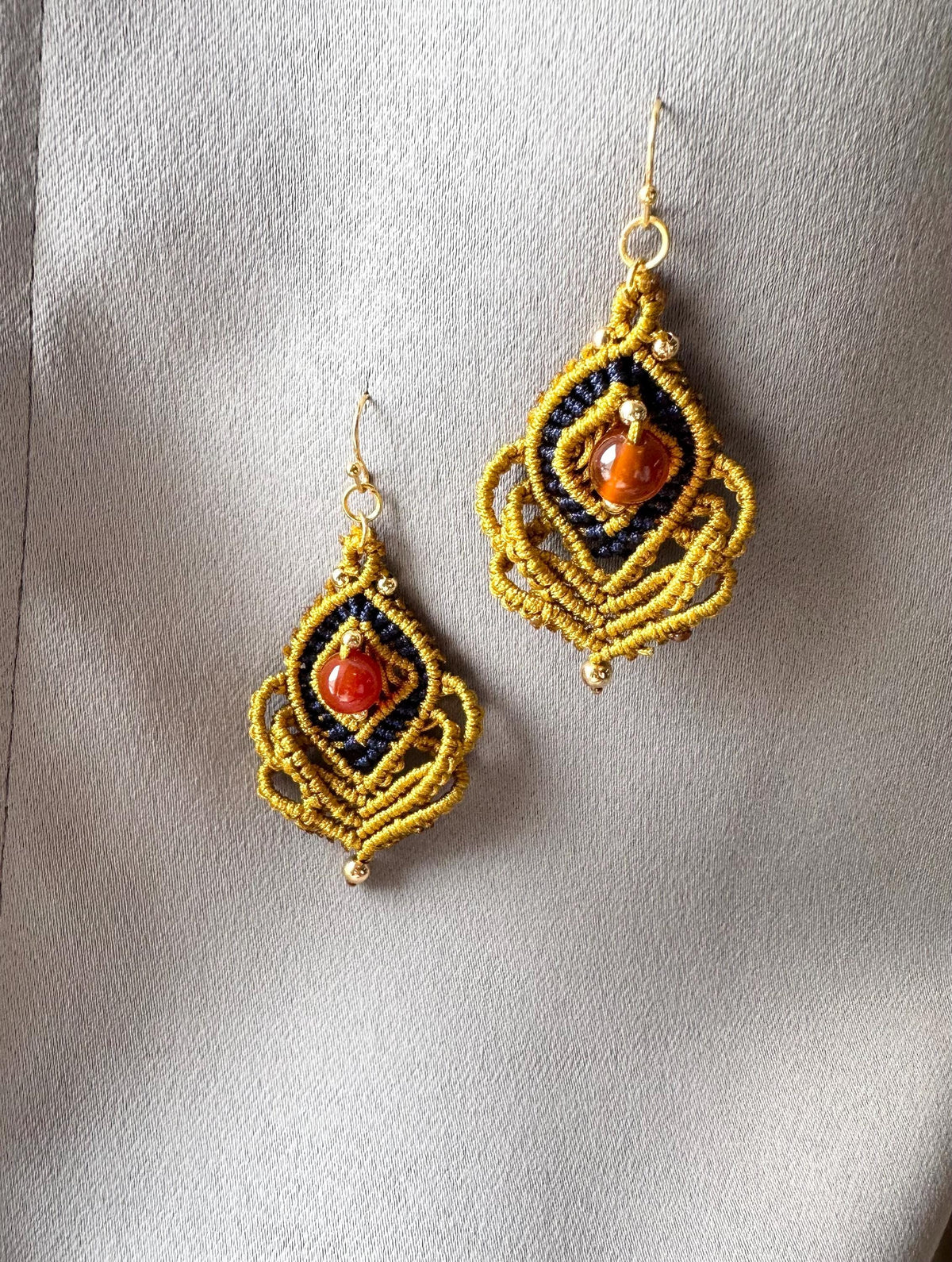 Handmade Macrame Dangle Earrings: Bohemian Gold Plated Hooks