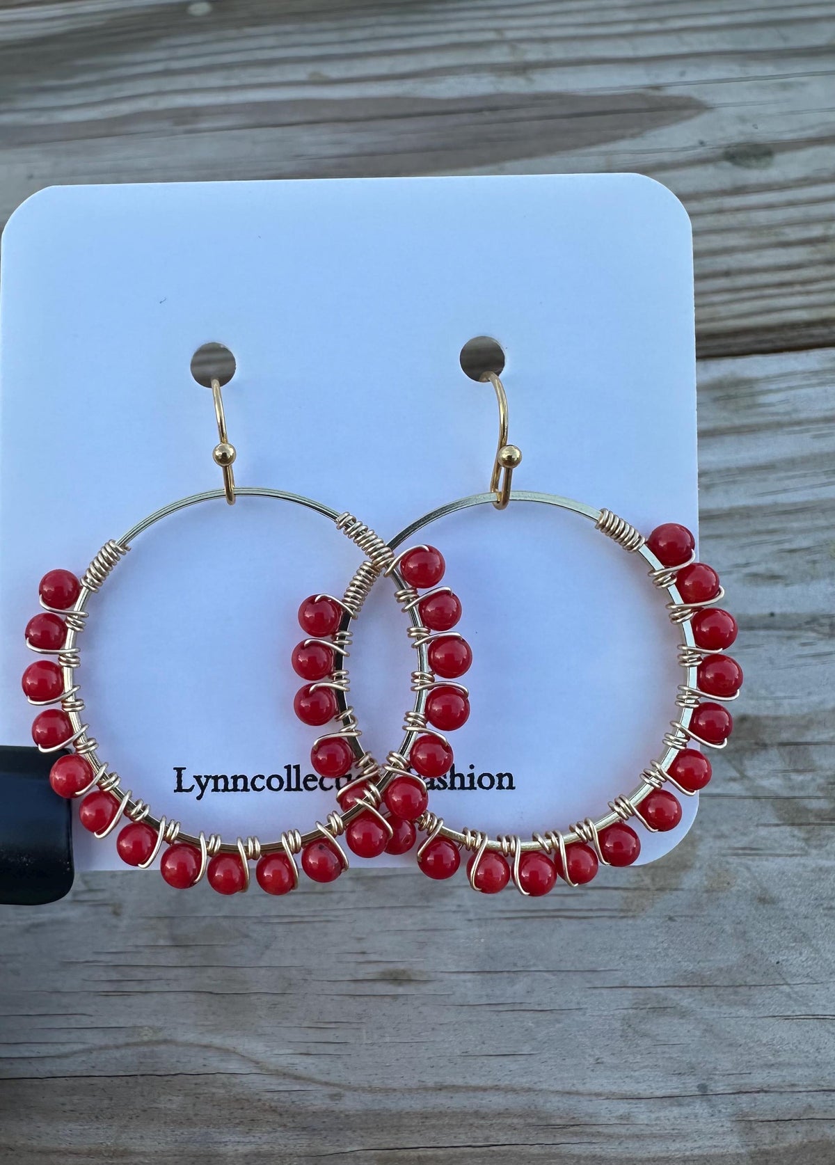 Handmade Red Coral Hoop Earrings: Gold Plated, Nickel Free