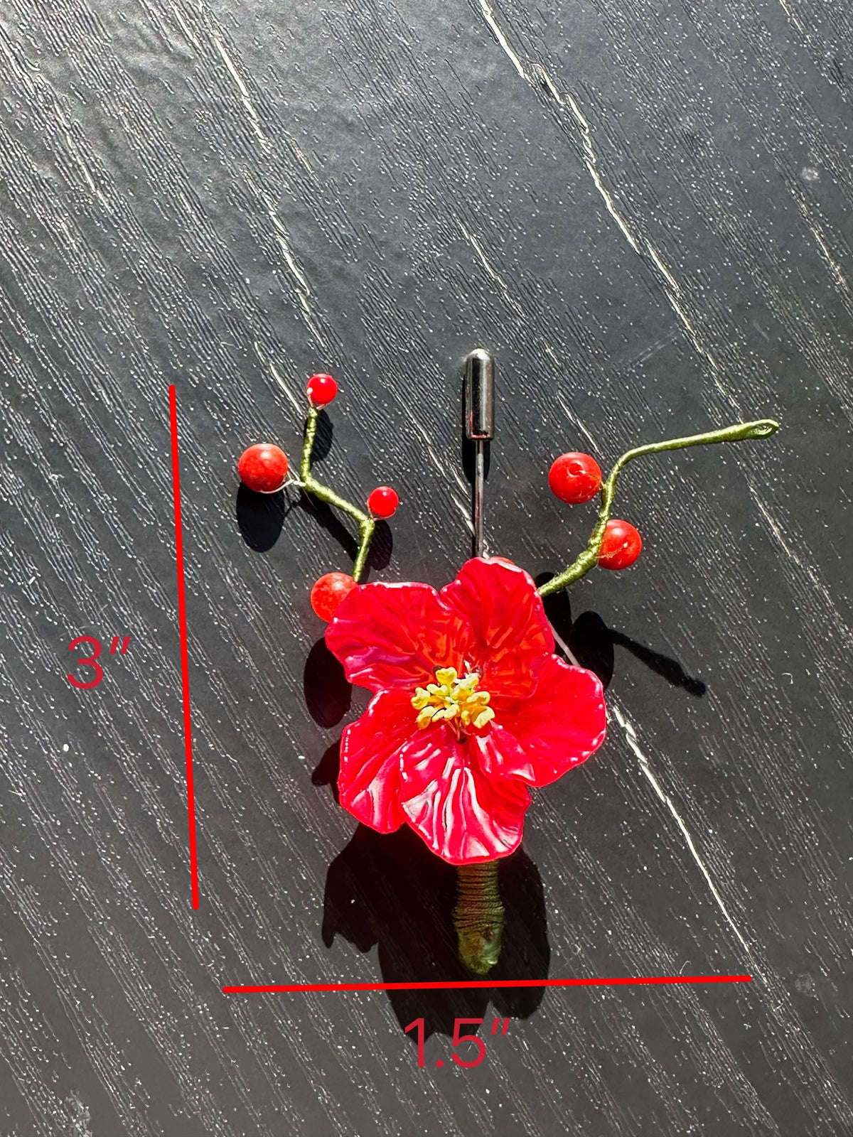 Handmade  brooch, Red color acrylic beads and gemstone coral with silk thread