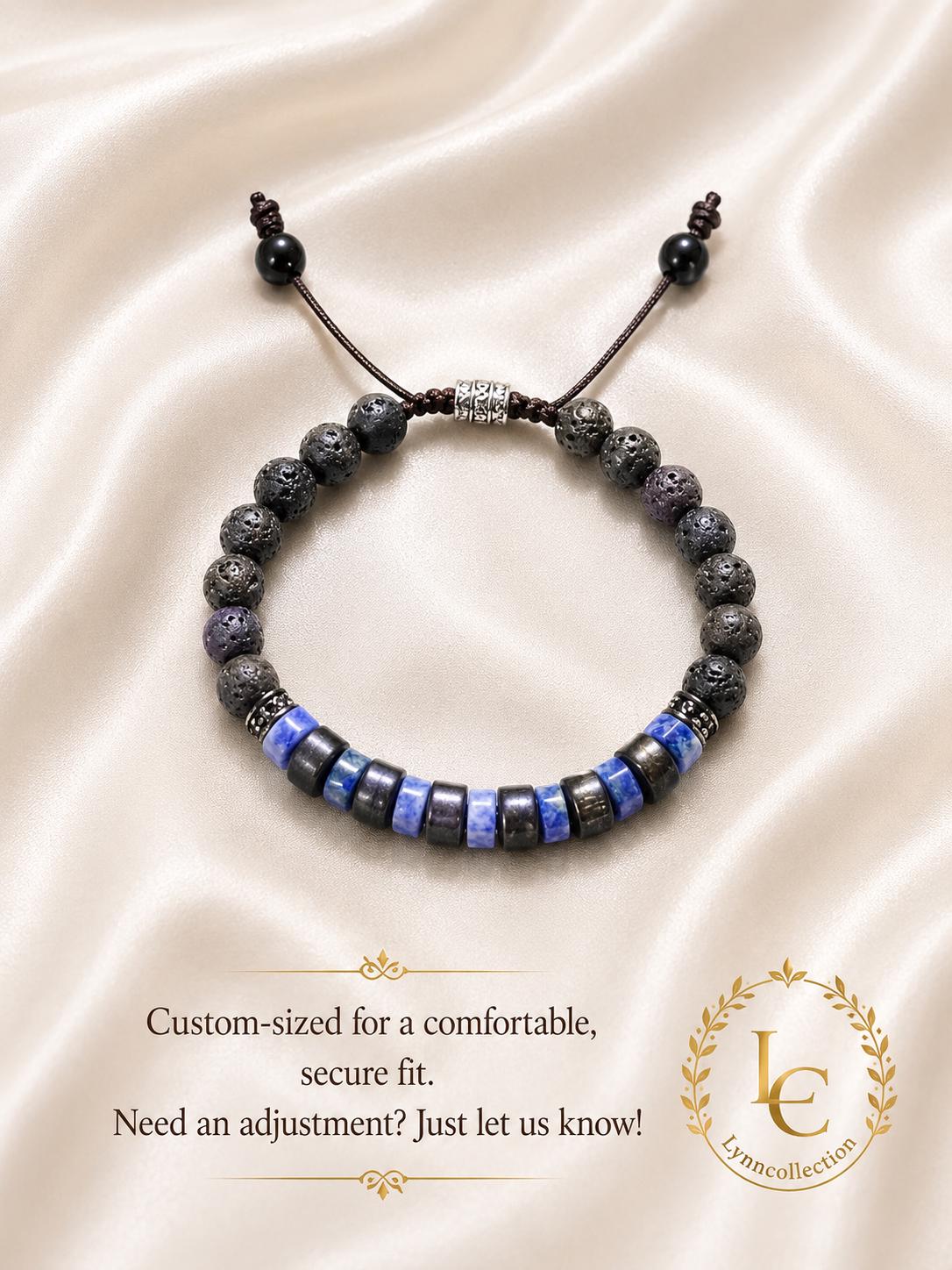 Lava Stone Beaded Bracelet for Men and Women – Sodalite, Lava Stone, Natural Ebony Wood, Beads Size: 6mm, Adjustable Length