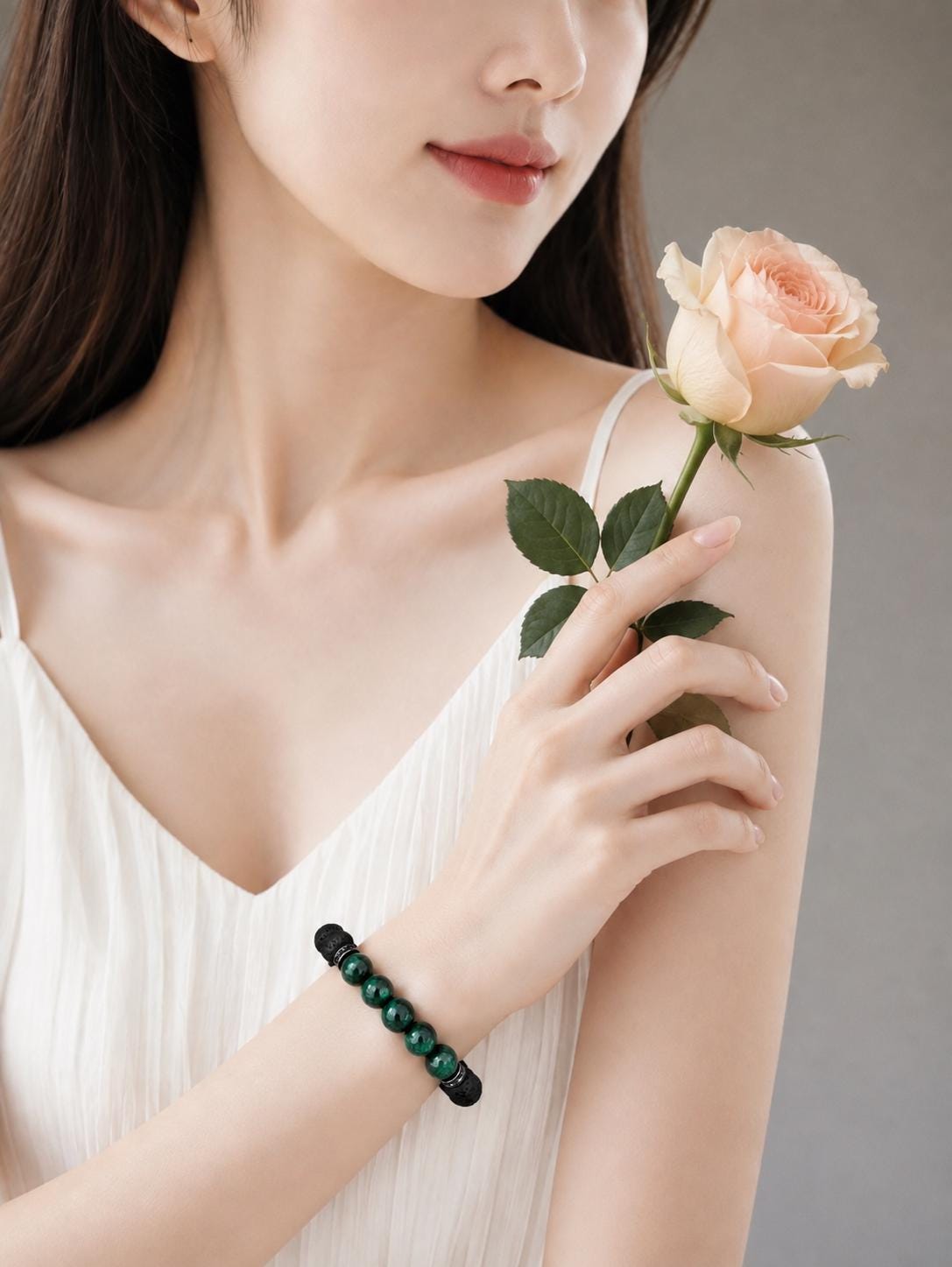 Gemstone Bracelet for HIM OR HER. Black Lava Stone & Malachite Bracelet ,Adjustable Natural Gemstone Bracelet