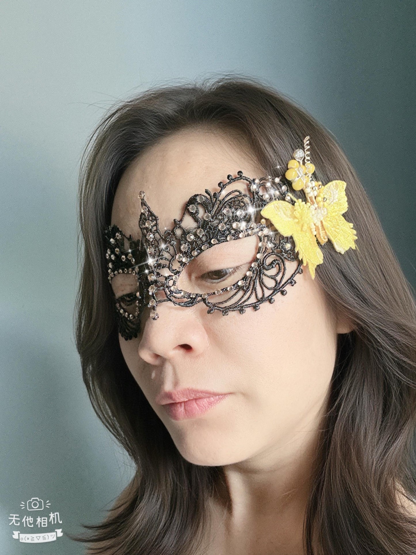 Handmade Yellow Butterfly Masquerade Mask, Black Lace Venetian Mask, Rhinestone  Eye Mask, Mardi Gras, Halloween Costume, Cosplay Accessory