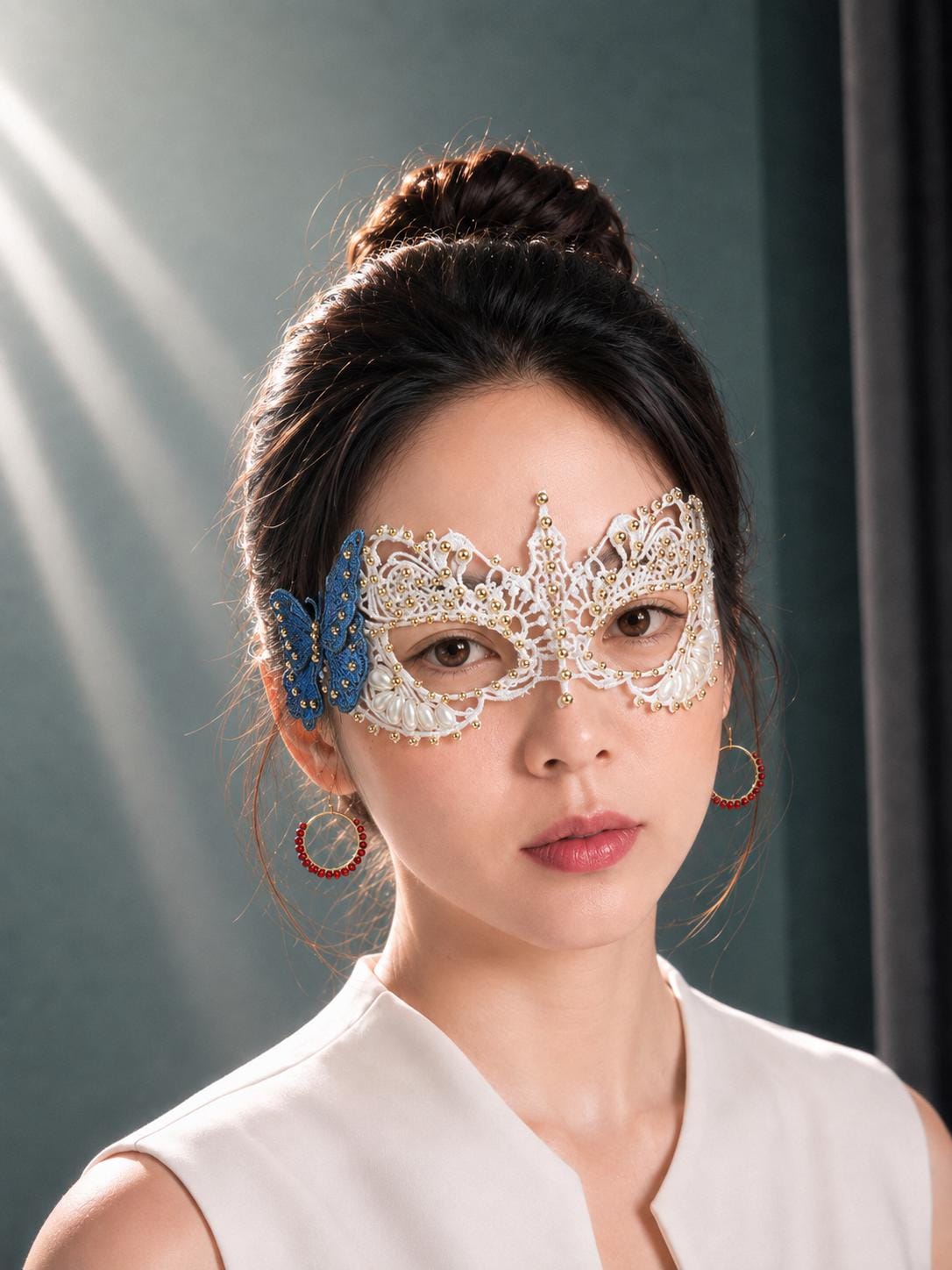 Embroidery butterfly Masquerade Mask, Women's Masquerade Mask, white Mask With gold resin beads and  Butterflies,Masquerade Ball Mask