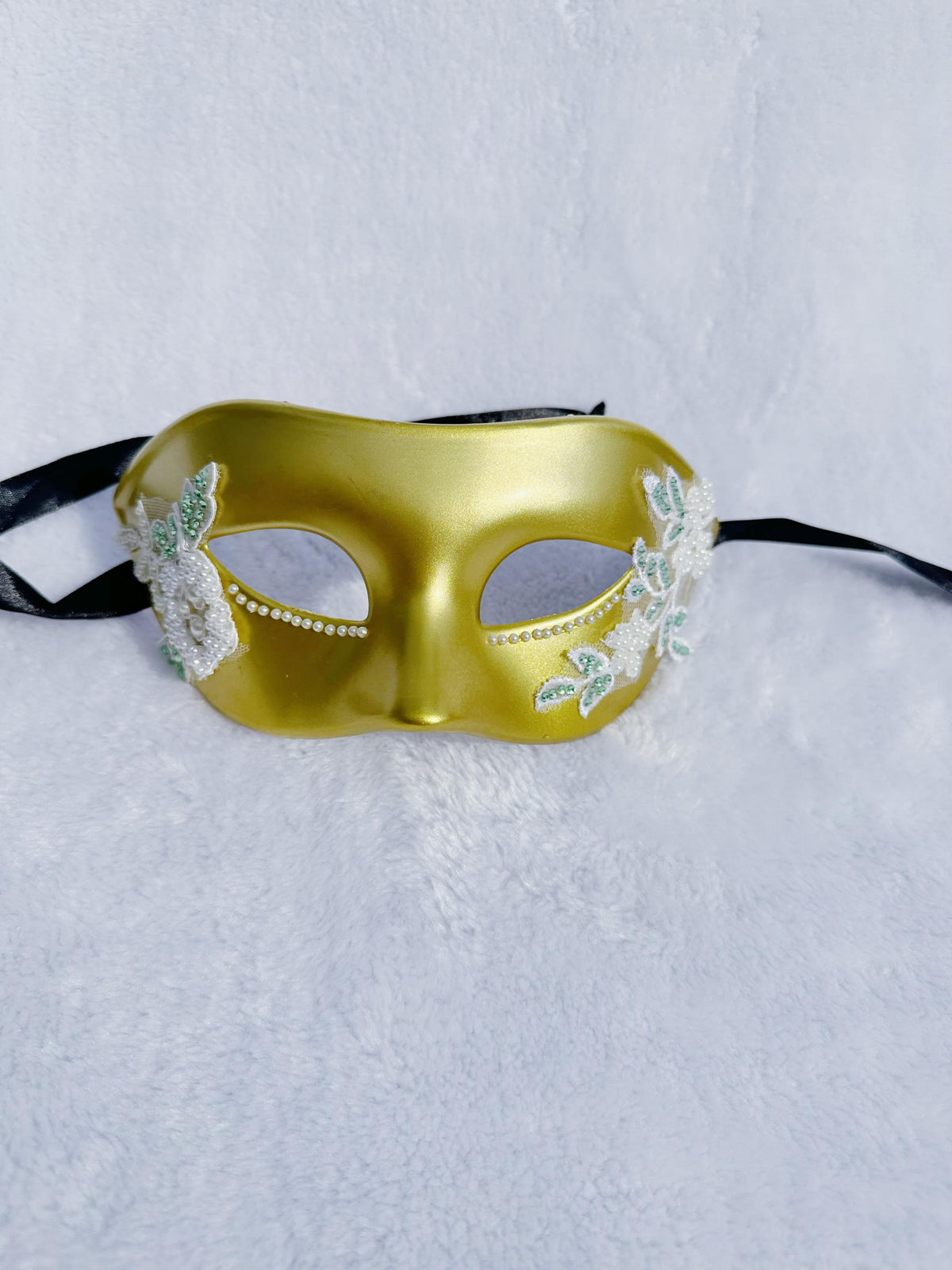 Gold Masquerade Mask with White Lace: Venetian Style Ball Mask