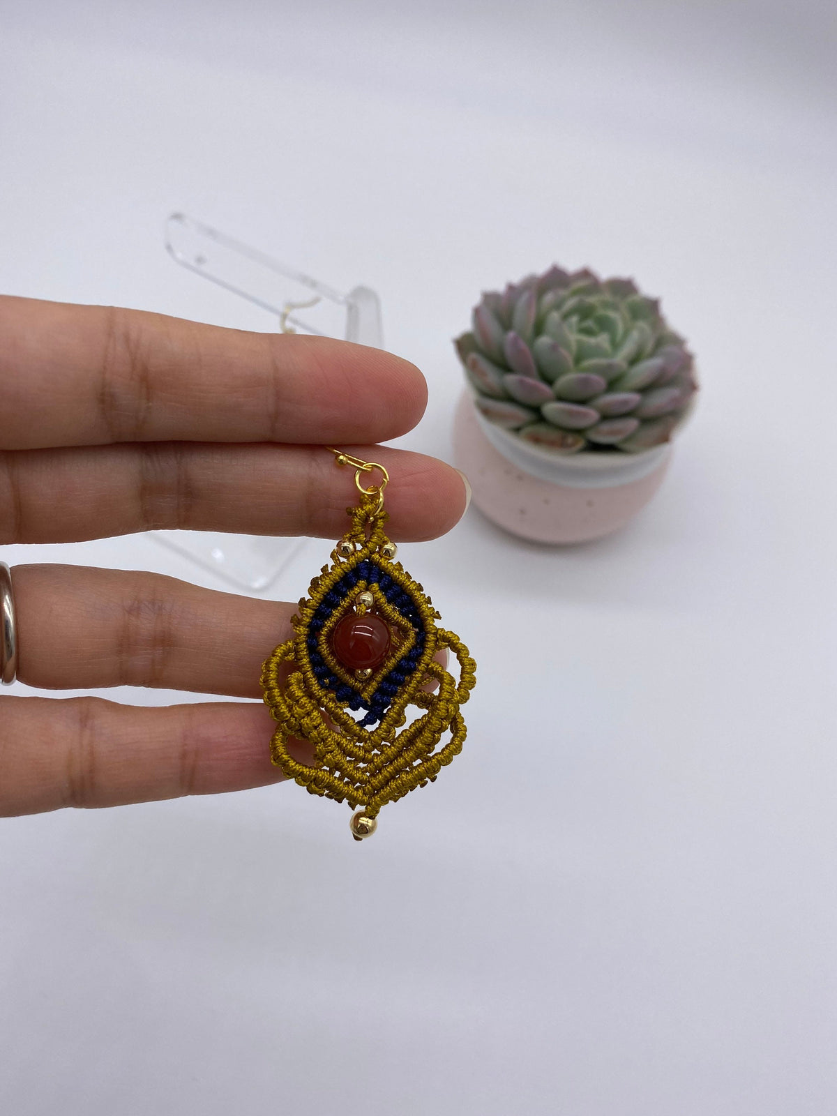 Handmade Macrame Dangle Earrings: Bohemian Gold Plated Hooks