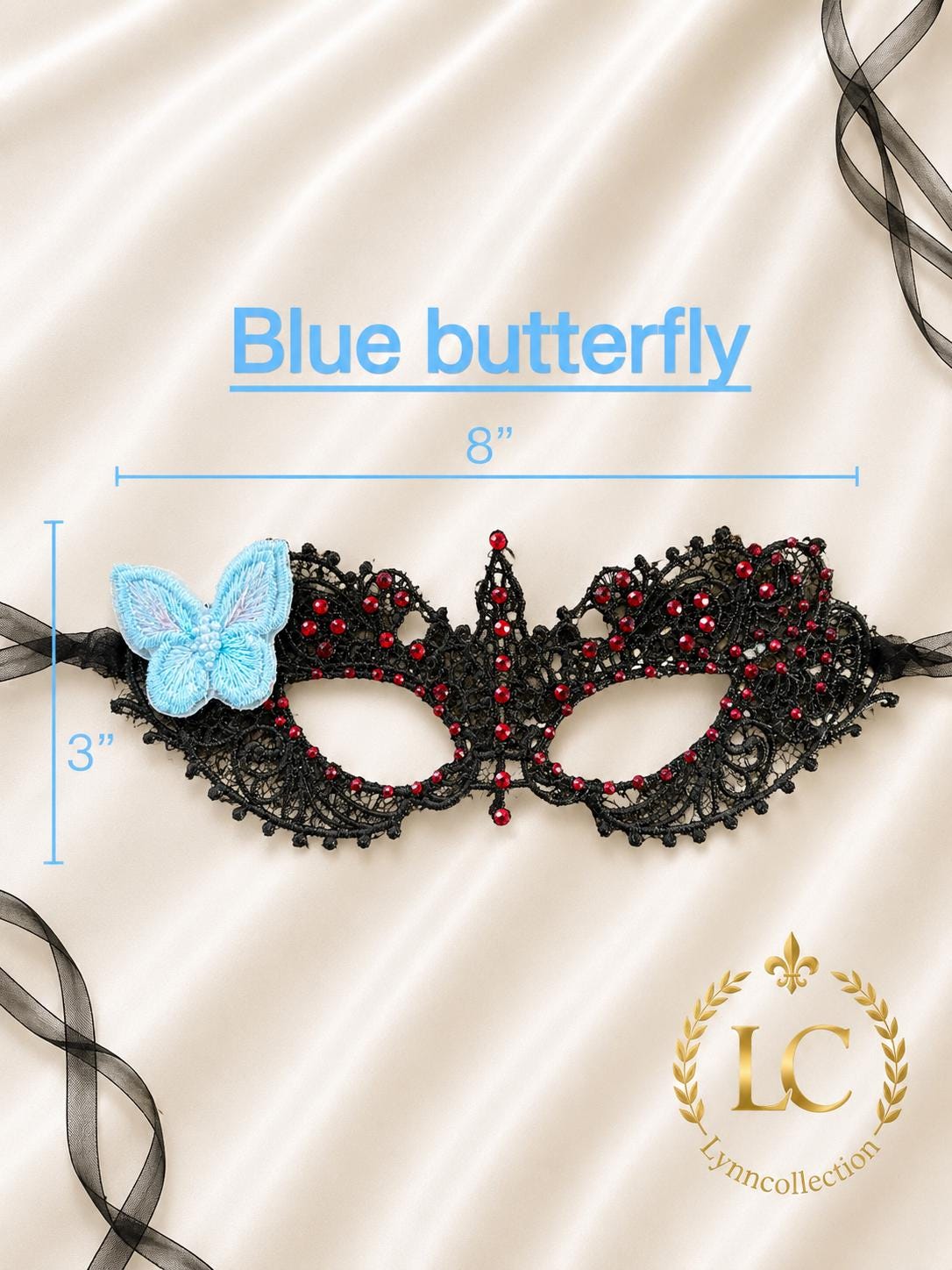 Lace Masquerade Mask, Red Rhinestone and Butterfly, Party Costume