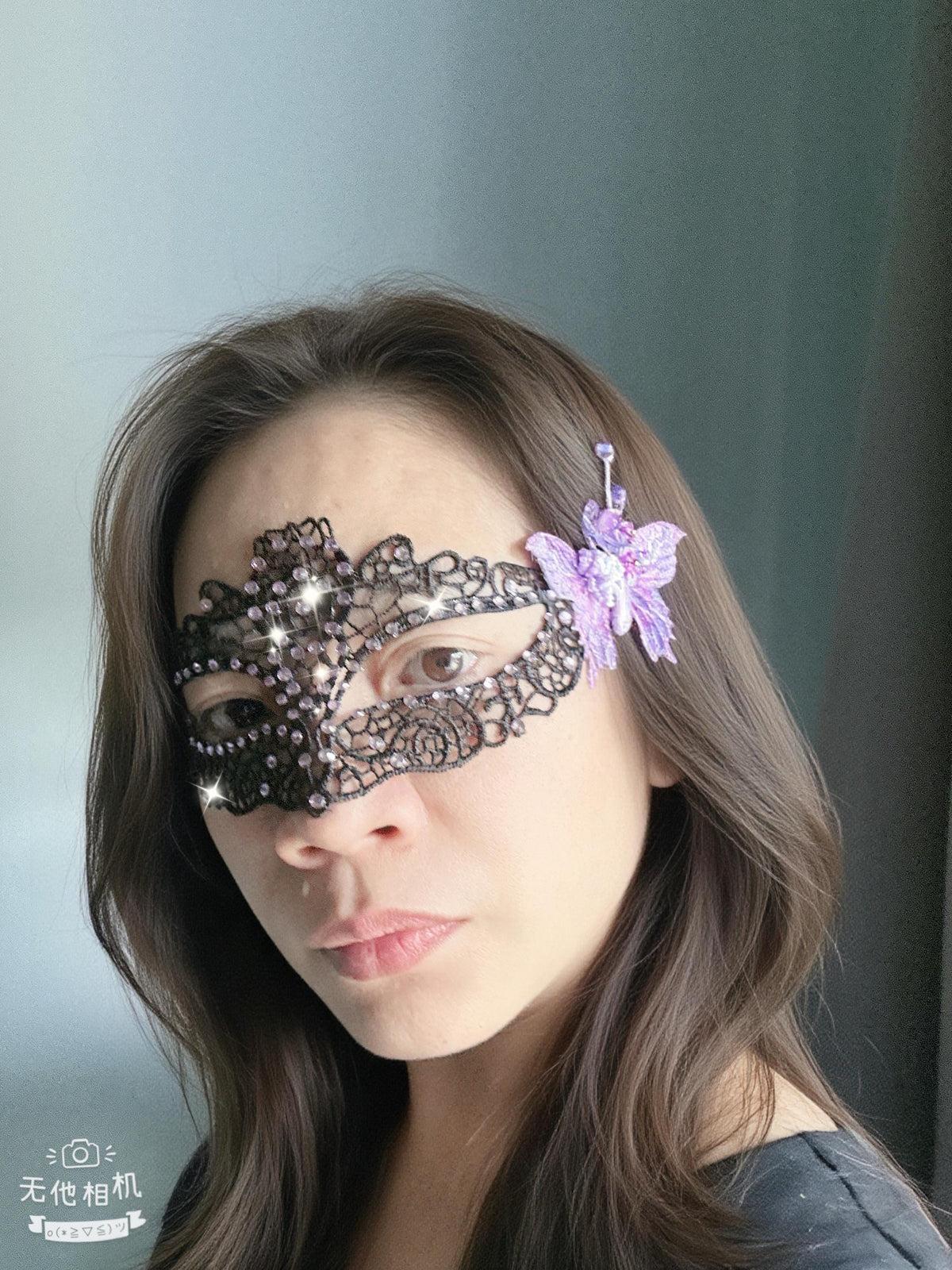 One of a Kind Purple Butterfly Mask, Handmade Black Lace Masquerade Mask, Venetian Eye Mask with Crystal Rhinestones