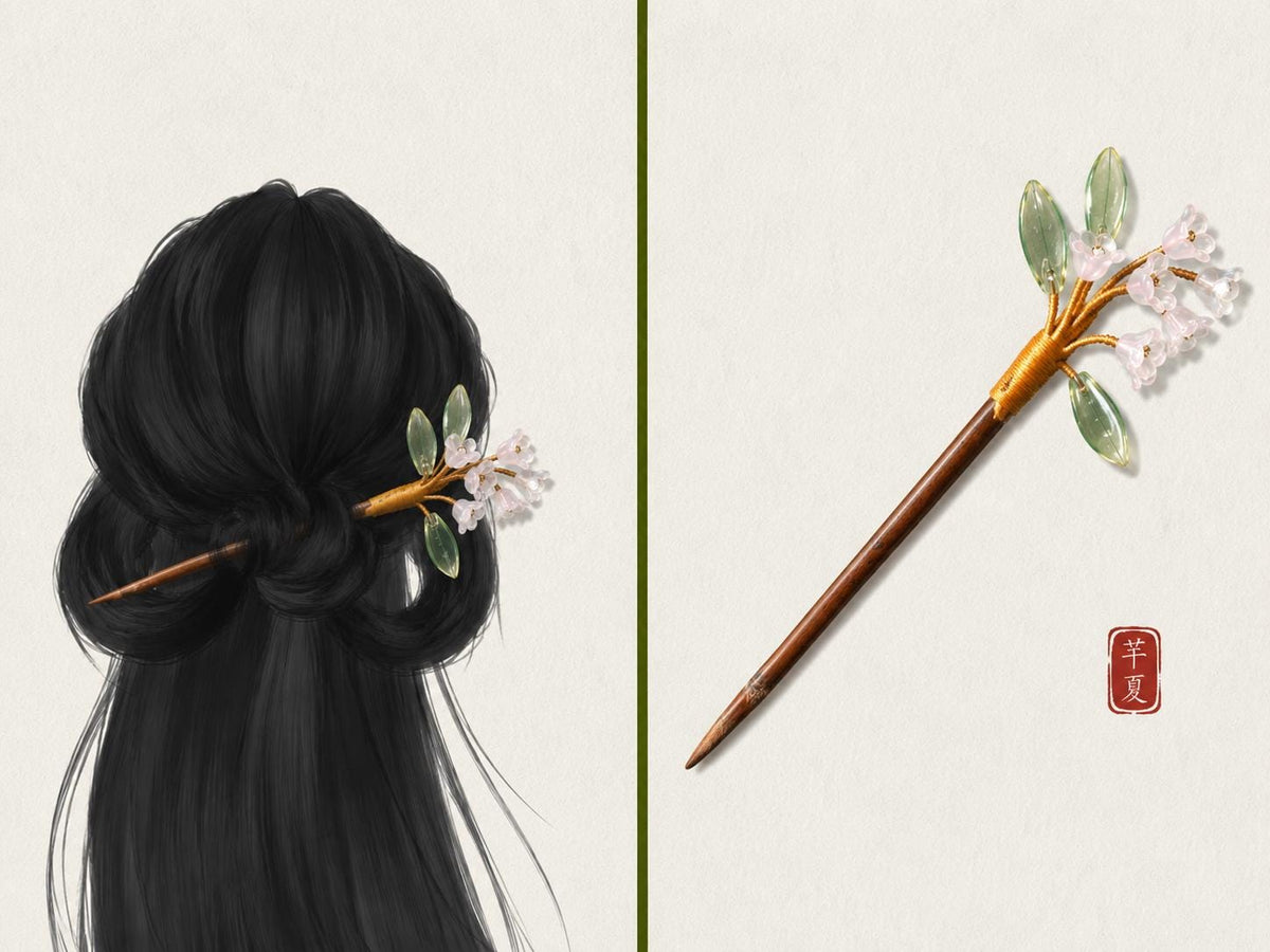 Vintage Hair Stick, lily of the valley Hairpin, Ancient Style Costume Handmade bamboo Hair Accessory