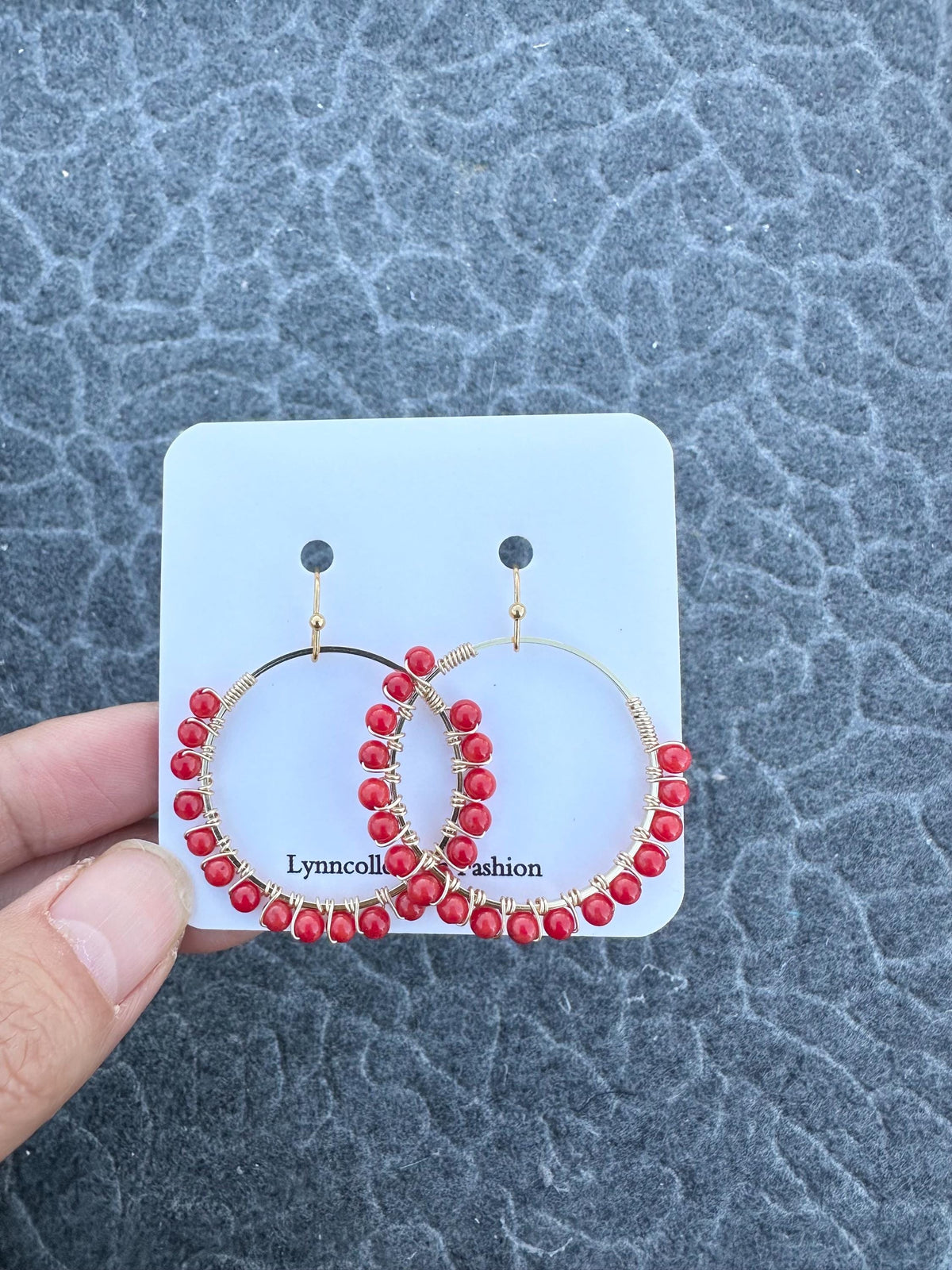 Handmade Red Coral Hoop Earrings: Gold Plated, Nickel Free