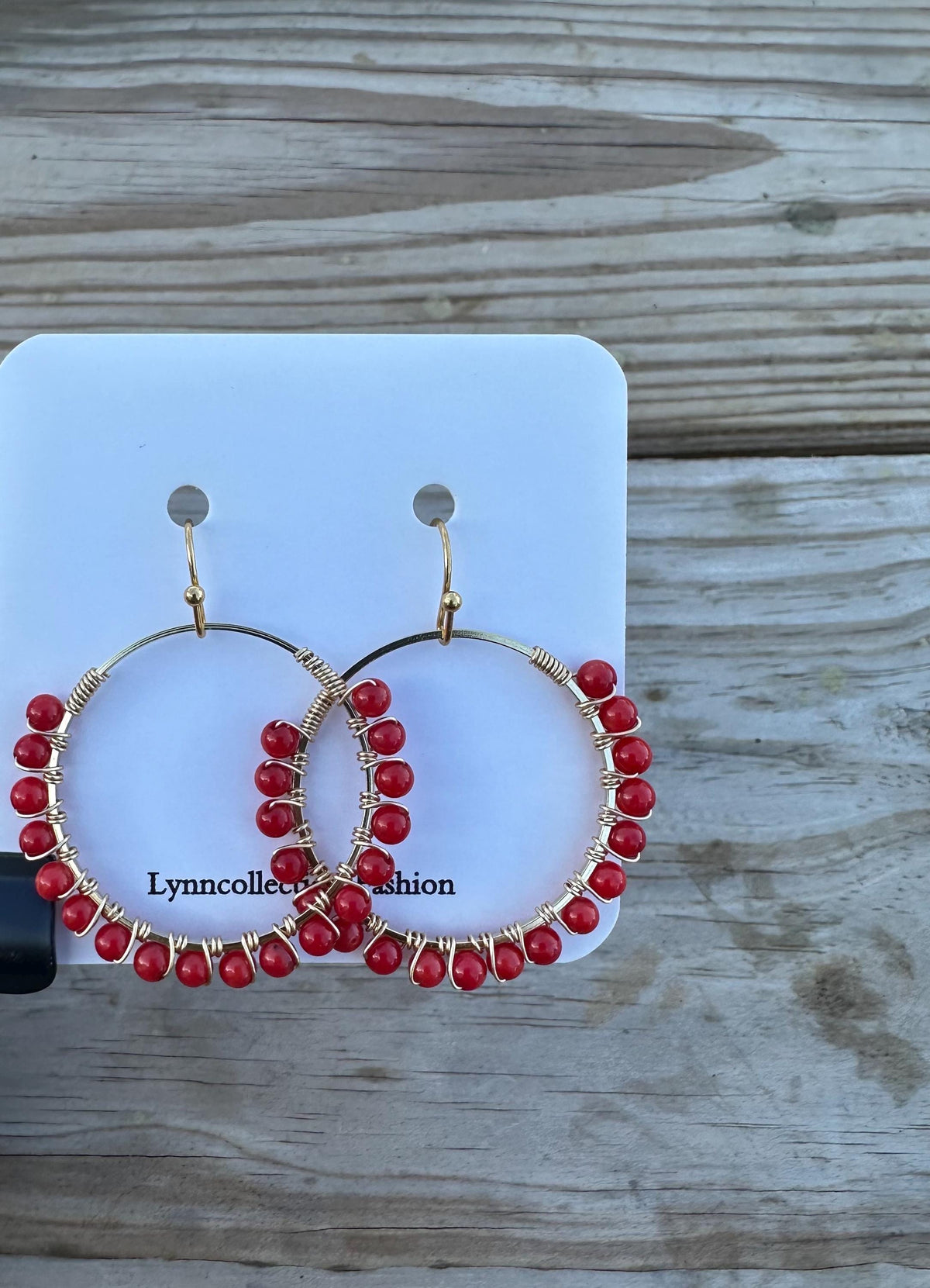 Handmade Red Coral Hoop Earrings: Gold Plated, Nickel Free