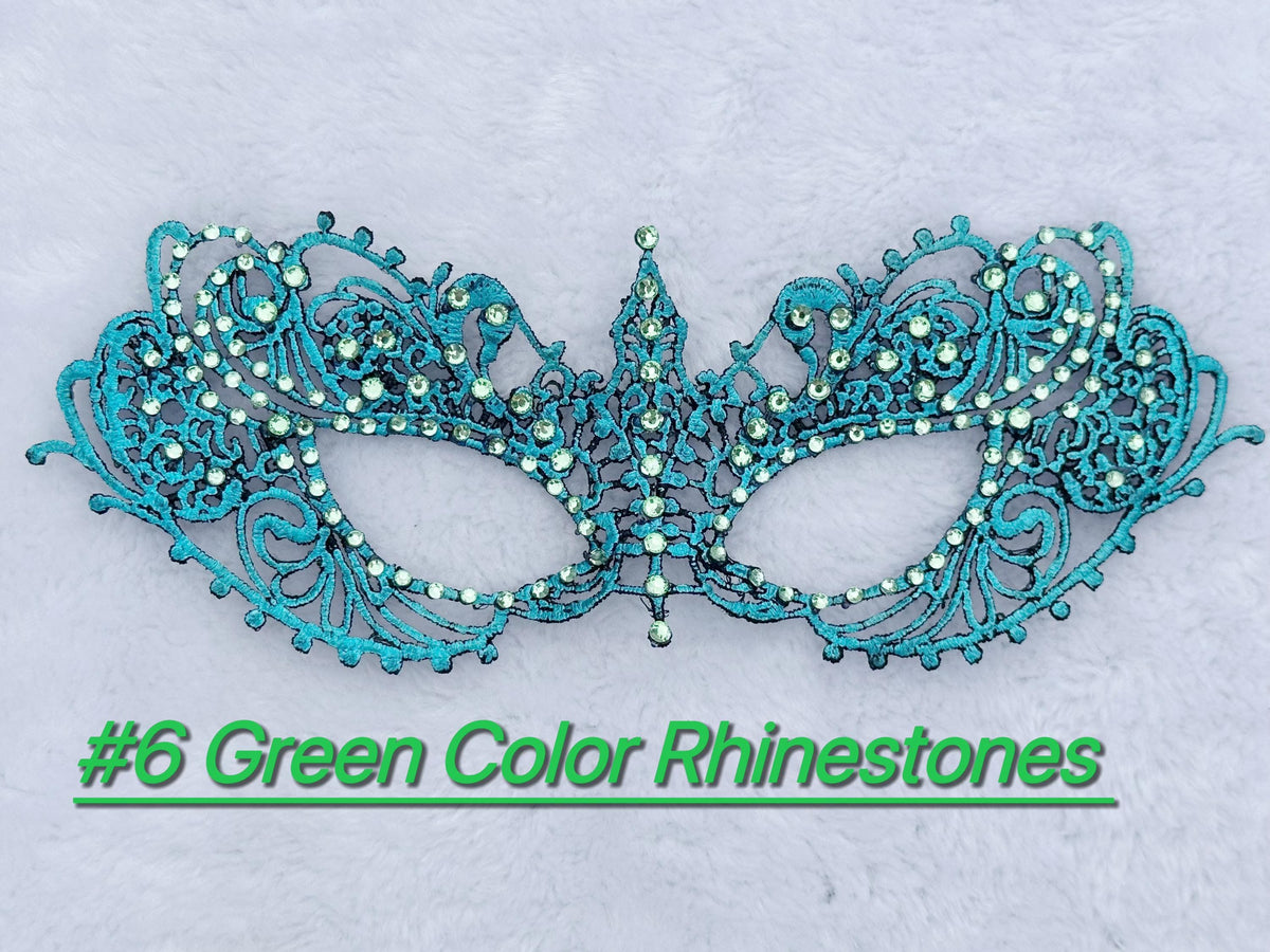 Turquoise Color Masquerade Mask, Rhinestone Venetian Eye Mask, Lace Costume Mask, Mardi Gras, Carnival, Prom, Halloween