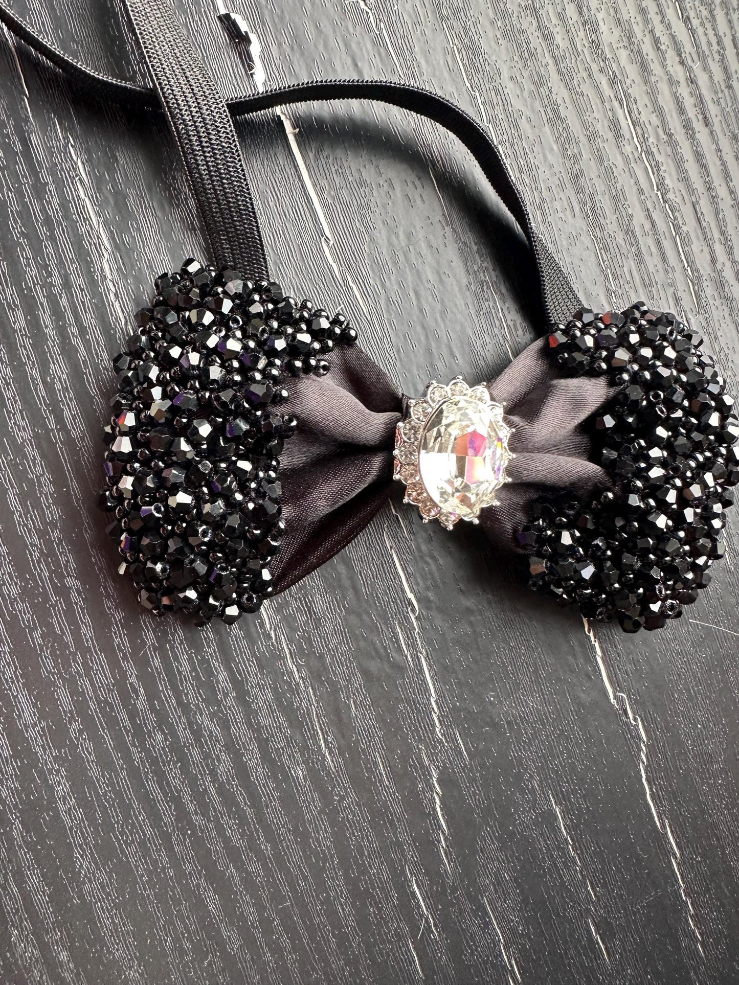 Handmade Black Crystal Bow Tie, Rhinestone Bow tie, Elegant Formal Neckwear, Wedding Groom Bow Tie ,Statement Fashion Accessory