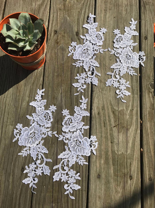 A75 Lace appliques ,wedding applique,  Two Pairs Lace appliques,White color, Embroidered  Appliques A75