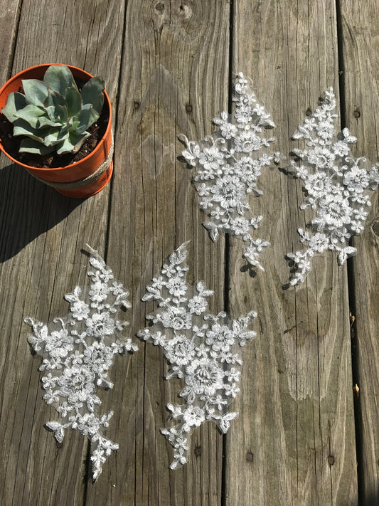 A70 Lace appliques ,wedding applique,   Two Pairs Lace appliques,White color, Embroidered  Appliques A70