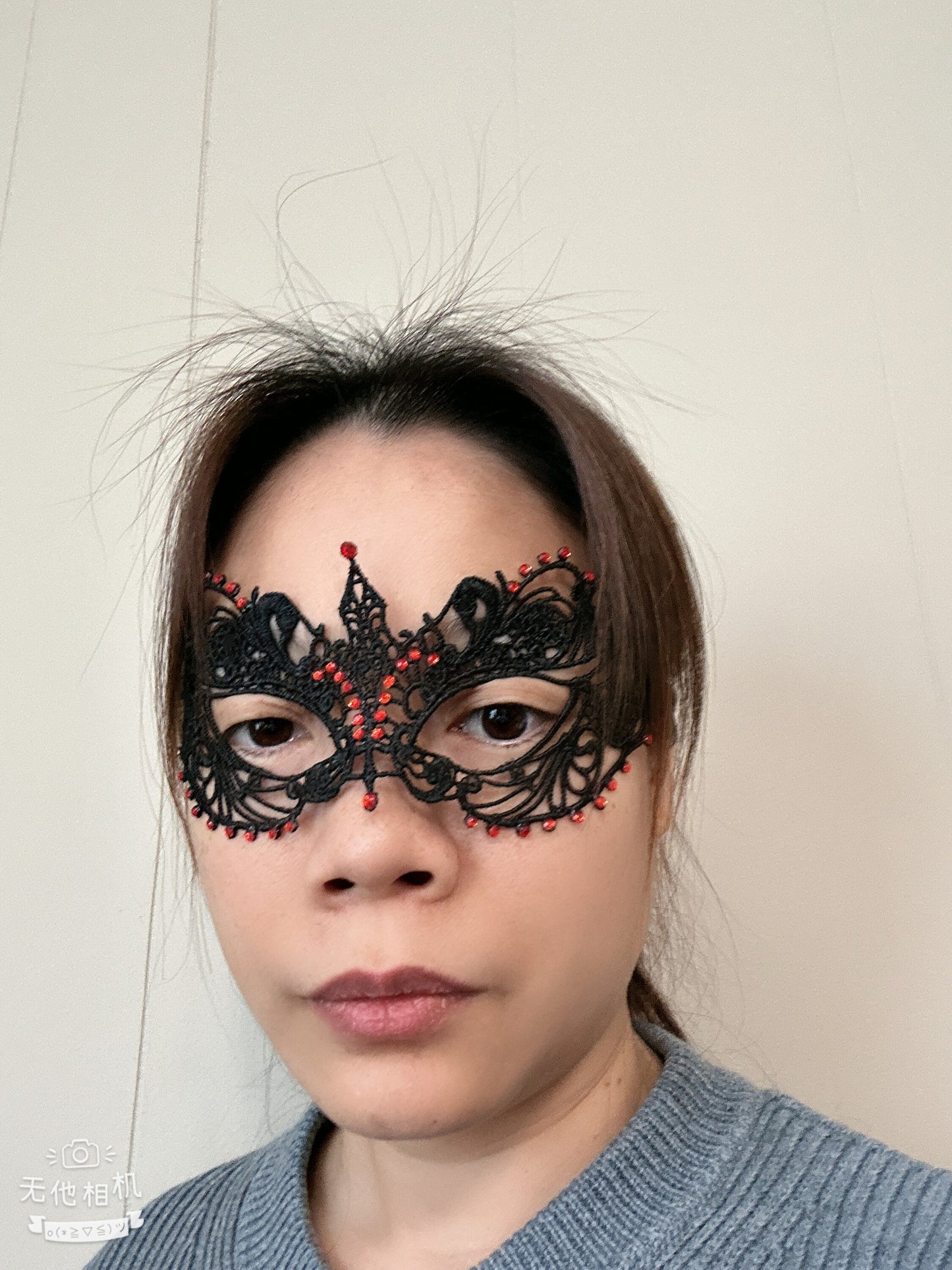 Black Color Lace Mask with Red color Crystals Glass Rhinestone , Embroidery Mask, Black Mask, Party Mask, Wedding Mask, Halloween Mask