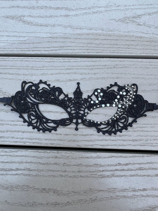 Black soft  Lace Mask with clear color Rhinestones, Embroidery, Appliques, Black Mask, Party Mask, Wedding Mask, Halloween Mask