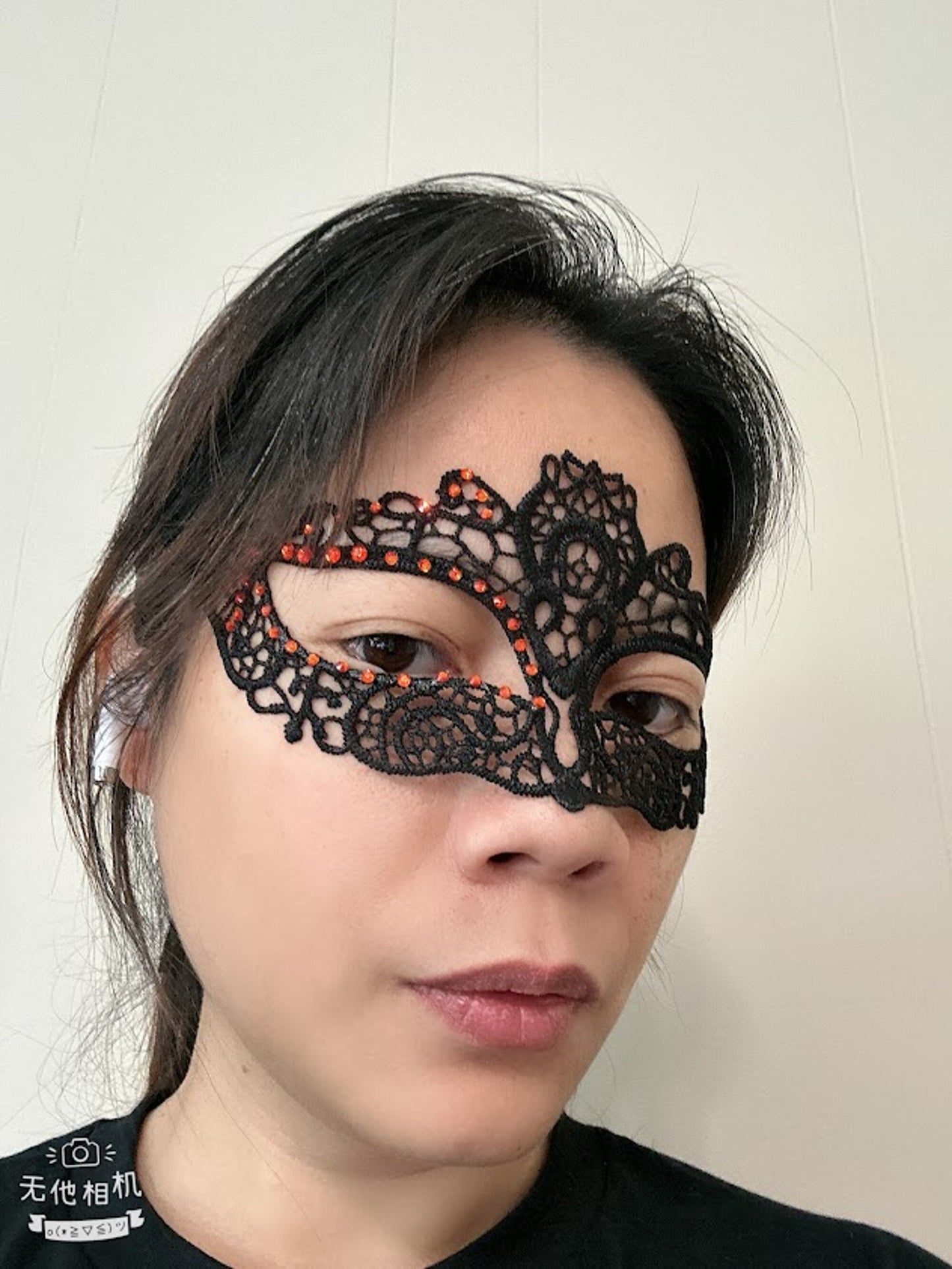 Orange Color Rhinestones with Black soft  Lace Mask, Embroidery, Appliques, Black Mask, Party Mask, Wedding Mask, Halloween Mask