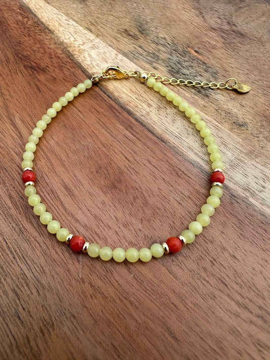 18k gold plated with Coral Beads and lemon jade Gemstone handmade bracelet